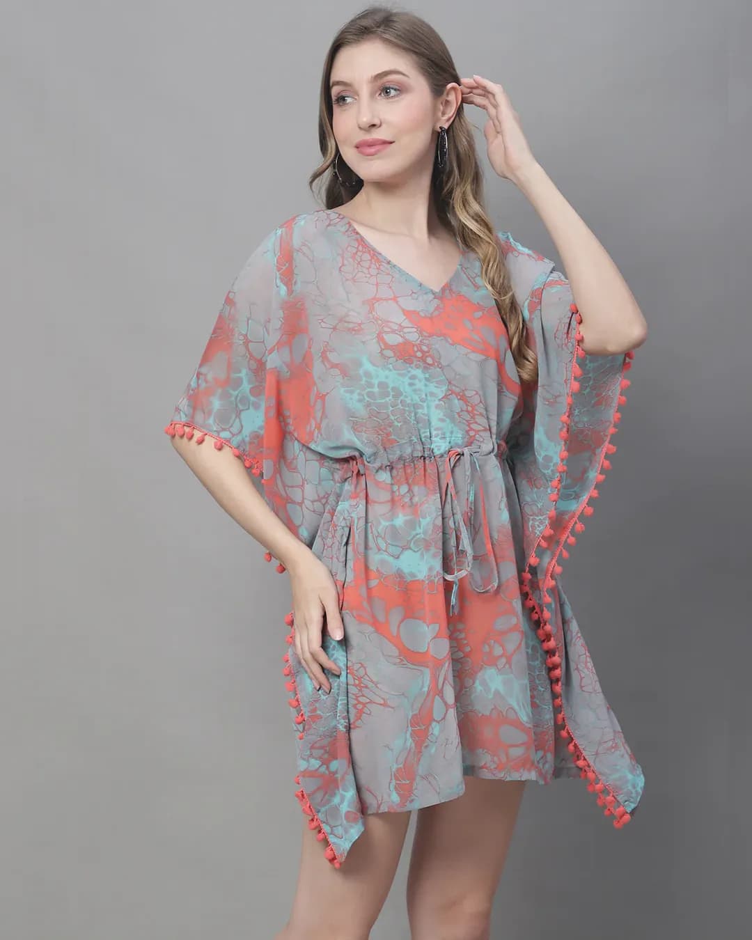 Peach Passion: Soft Georgette Abstract Beachwear Set