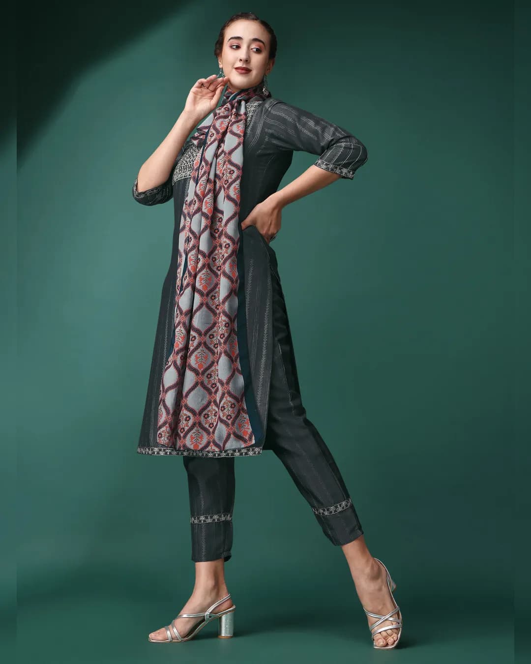 Radiant Sequin Splendor: Women's Sequence Embroidered Kurta, Pant, and Dupatta Set