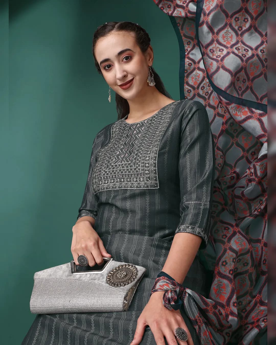 Radiant Sequin Splendor: Women's Sequence Embroidered Kurta, Pant, and Dupatta Set alternate view