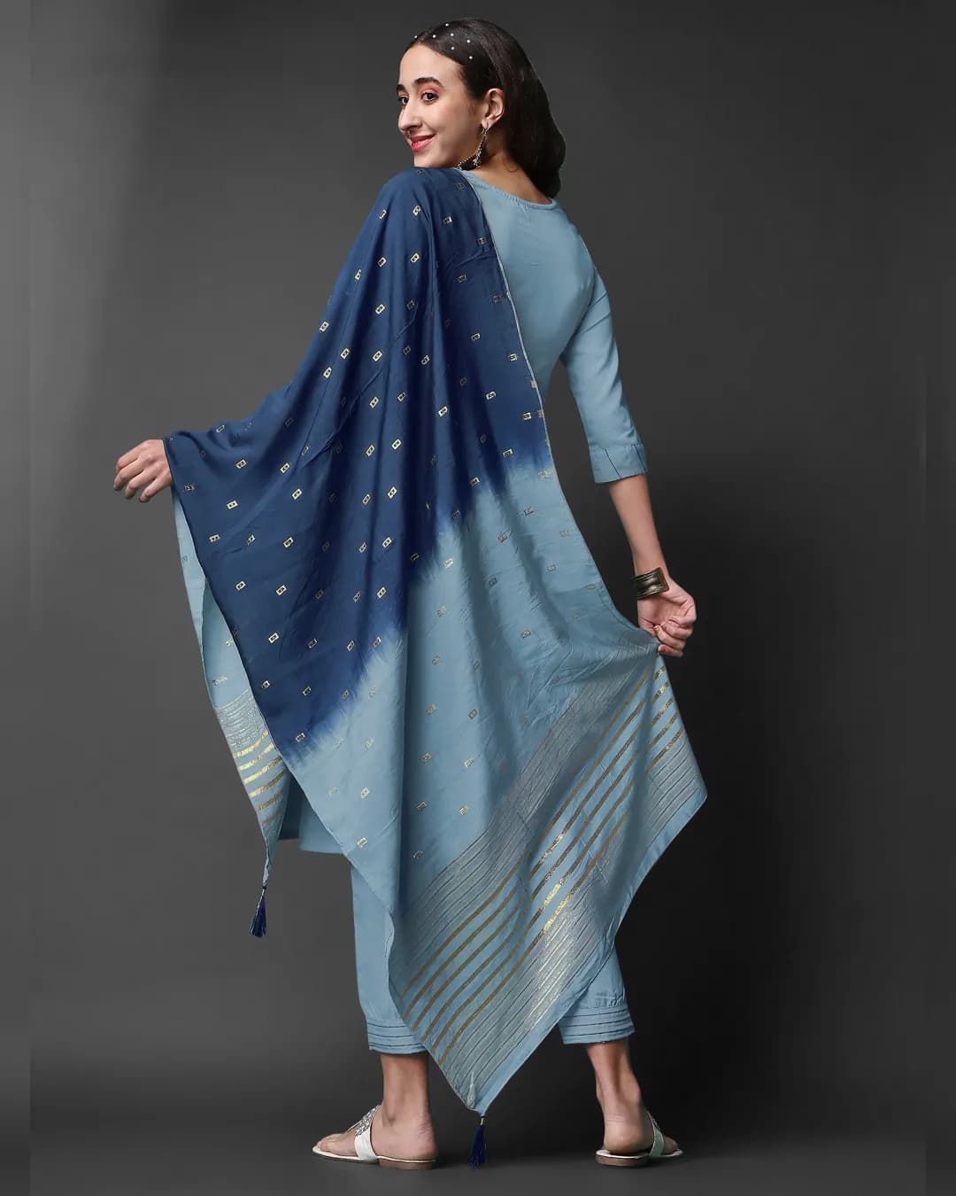 Regal Elegance: Women's Sequence Embroidered Slub Rayon Kurta, Pant, and Jacquard Dupatta Set alternate view