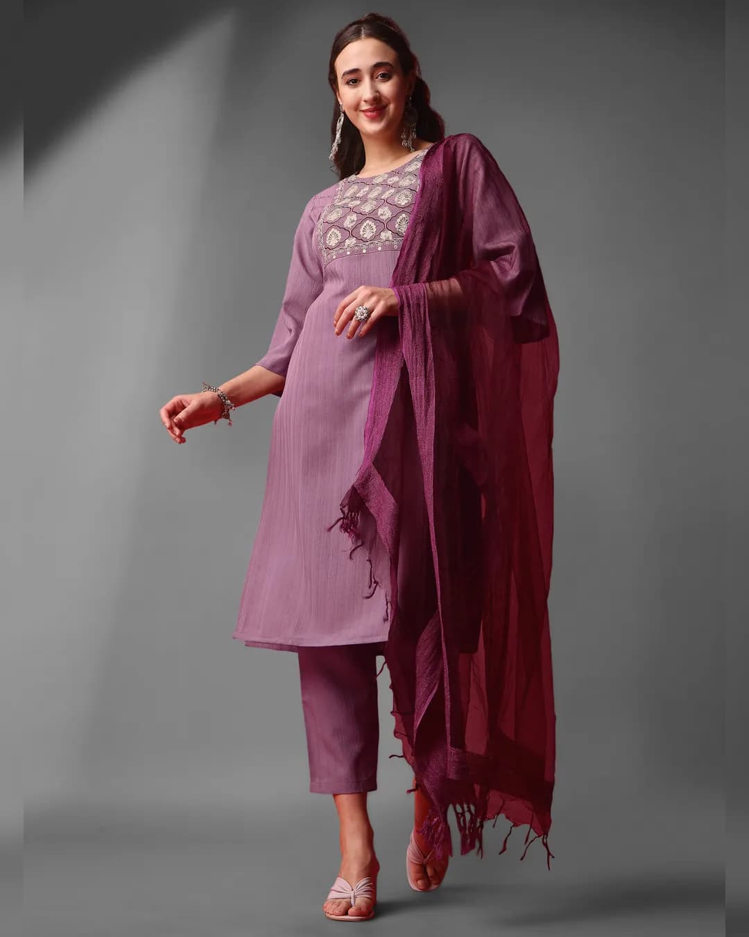 Opulent Elegance: Women's Sequence Embroidered Silk Blend Kurta, Pant, and Dupatta Set
