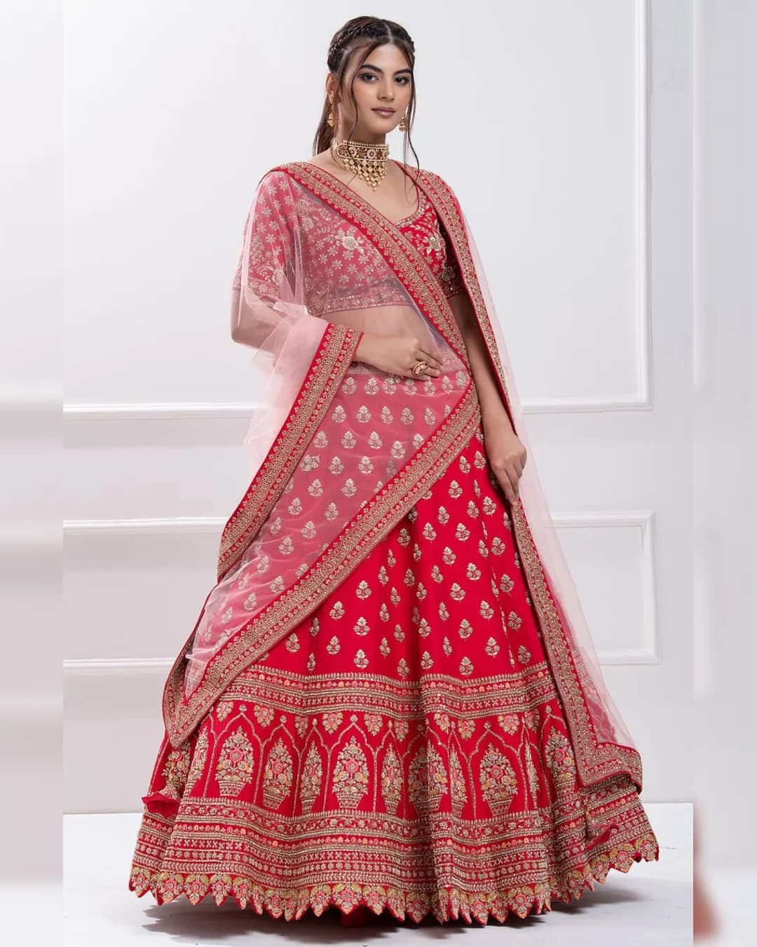 Exquisite Satin Embroidered Lehenga Choli Set