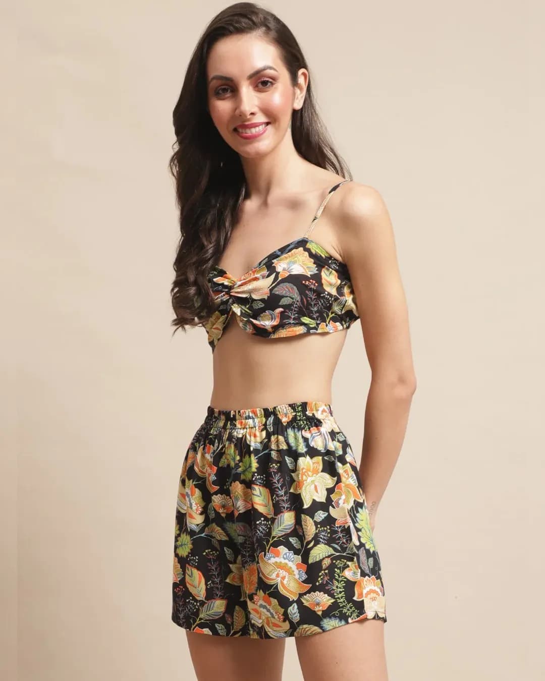 Midnight Blooms Rayon Beachwear Set alternate view