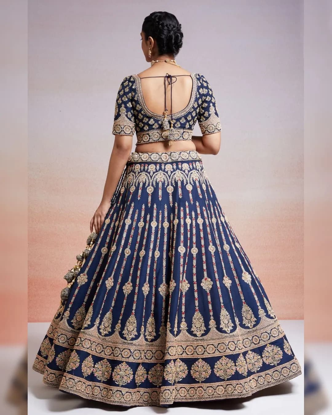 Sapphire Splendor Satin Lehenga Choli with Embroidered Dupatta alternate view