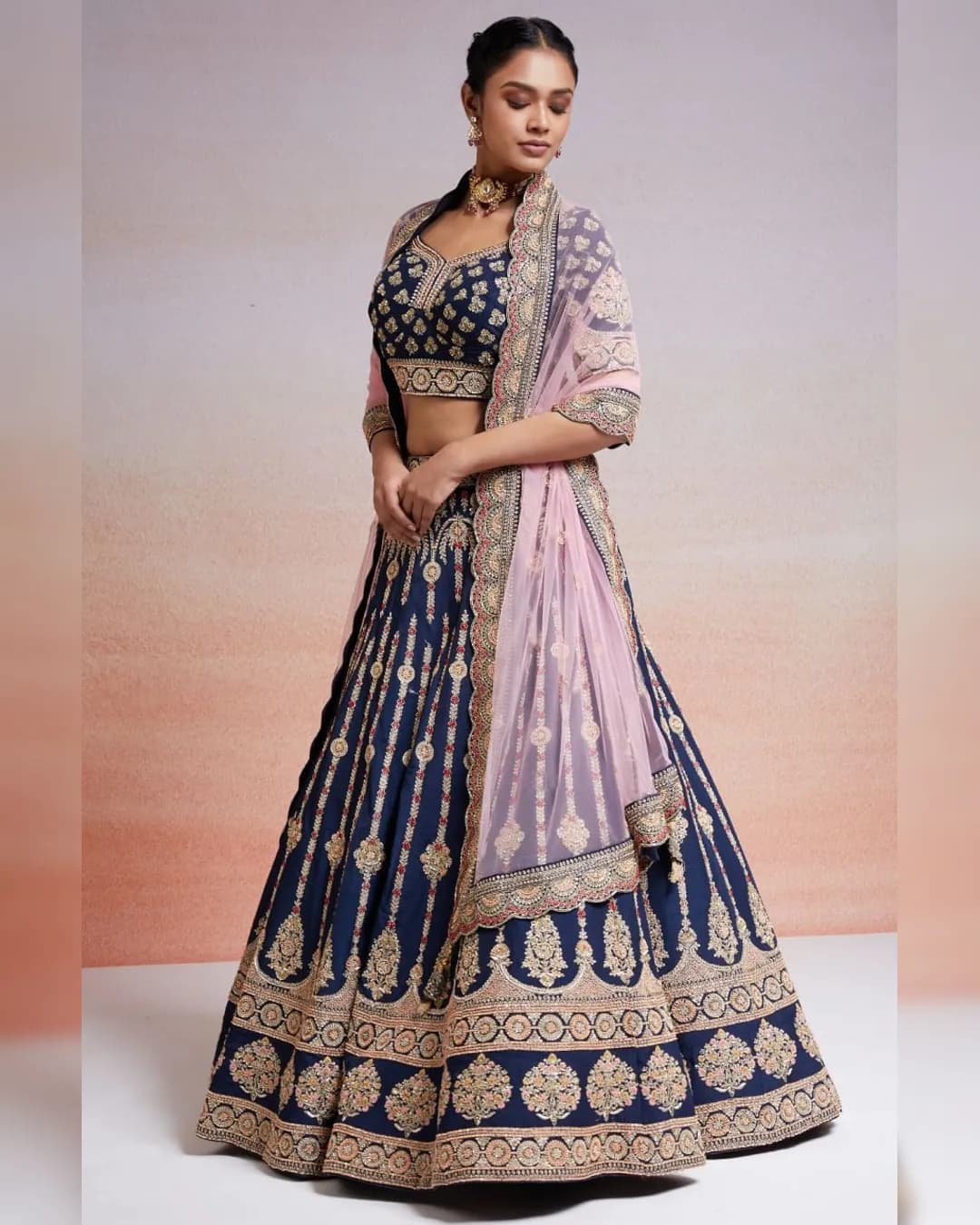 Sapphire Splendor Satin Lehenga Choli with Embroidered Dupatta