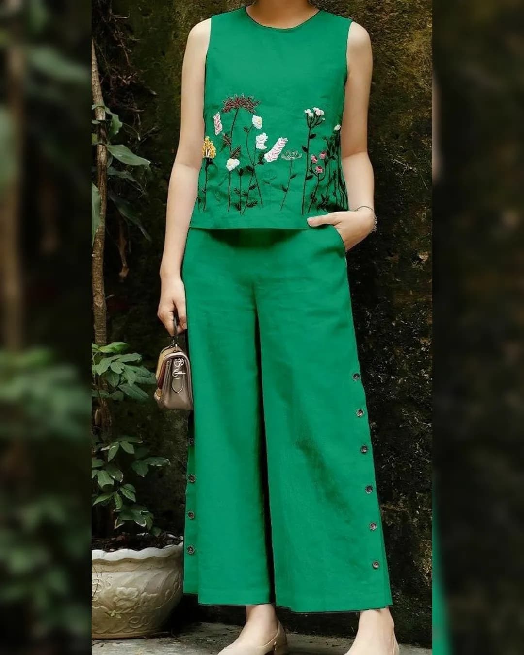 StylishComfort Cotton Top & Palazzo Set with Embroidery