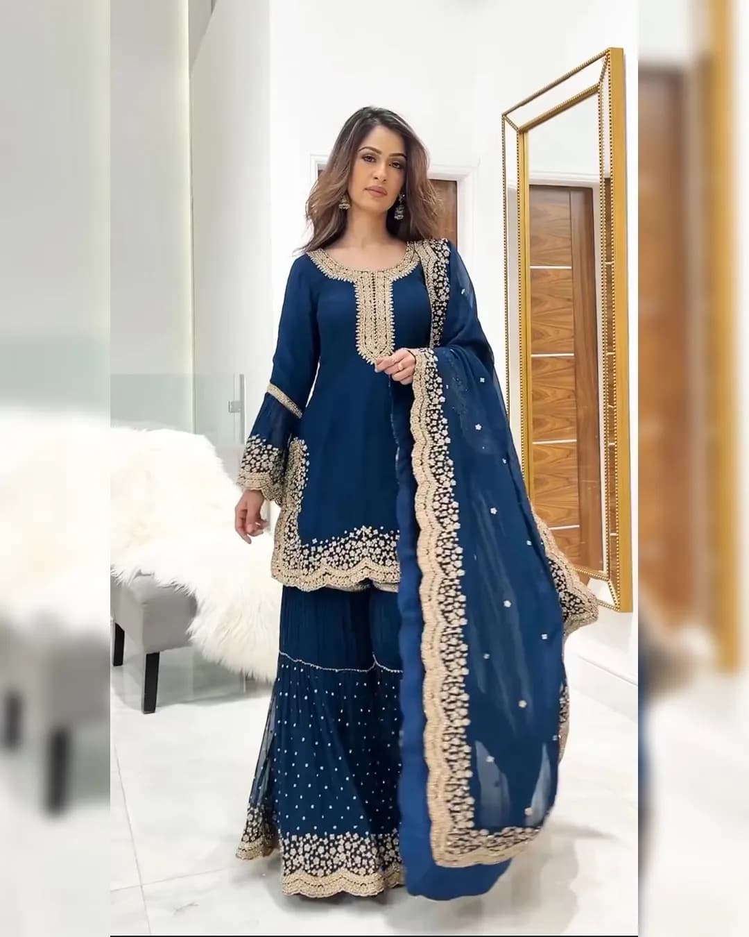 New Designer Party Wear Look Top-Plazo and Dupatta Set with Heavy Embroidery Work