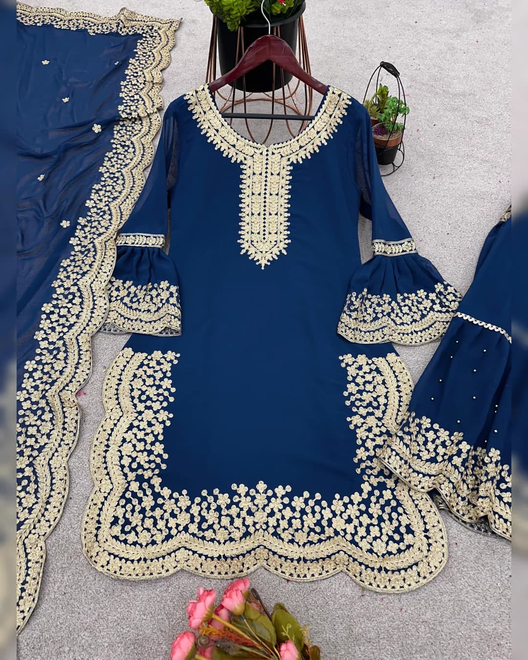 New Designer Party Wear Look Top-Plazo and Dupatta Set with Heavy Embroidery Work alternate view