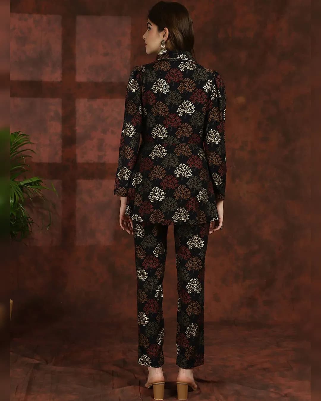 Stylish Black and Red Abstract Chanderi Silk Co-ord Set: Tunic & Trousers alternate view