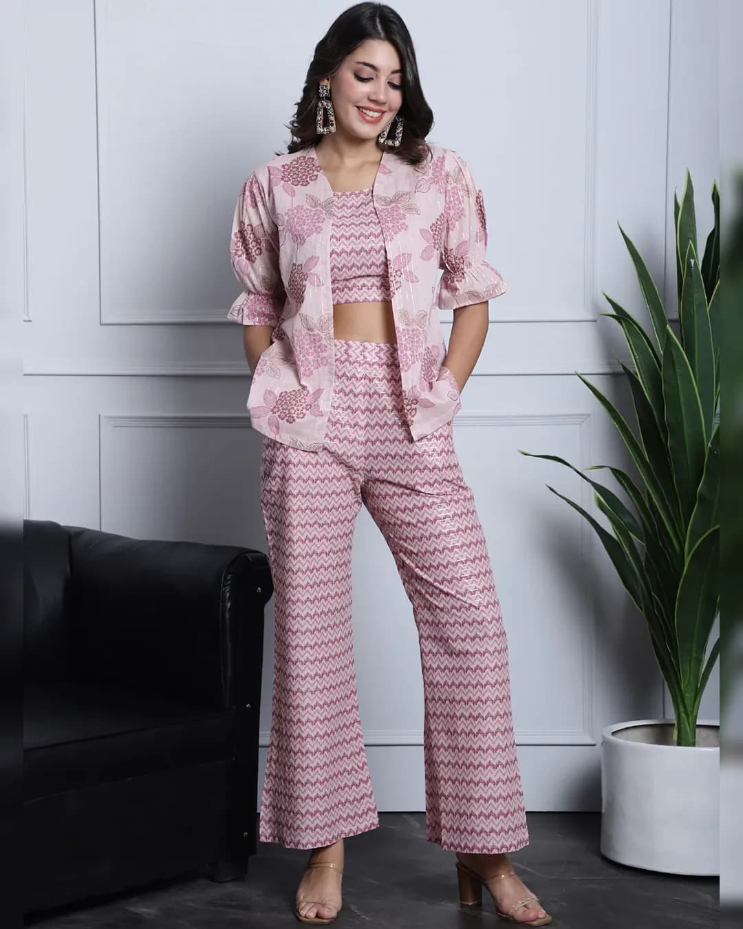 Chevron Charm Trio - Pink & Purple Floral Co-ord Set