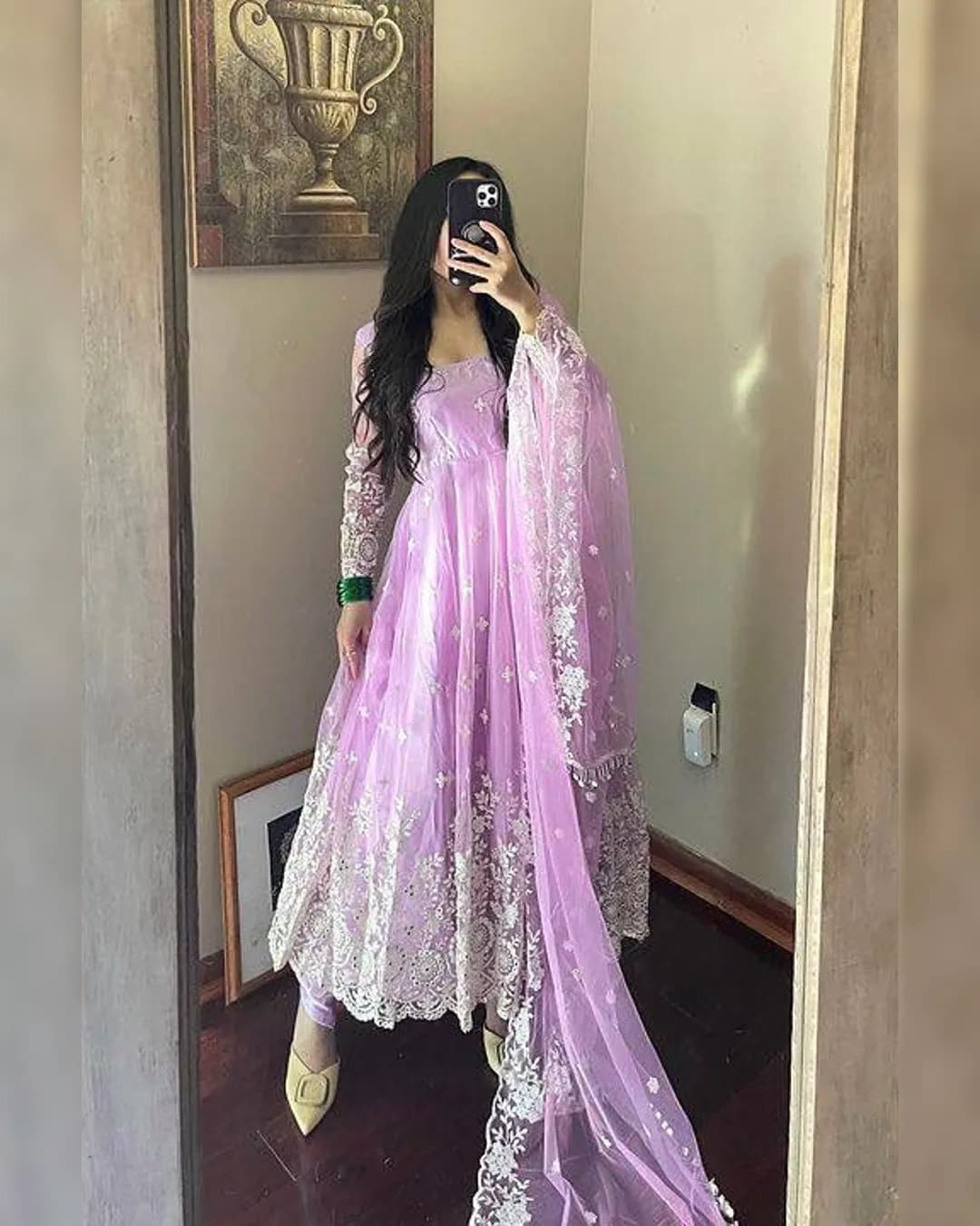 Designer Embroidered Georgette Anarkali Gown with Silk Inner