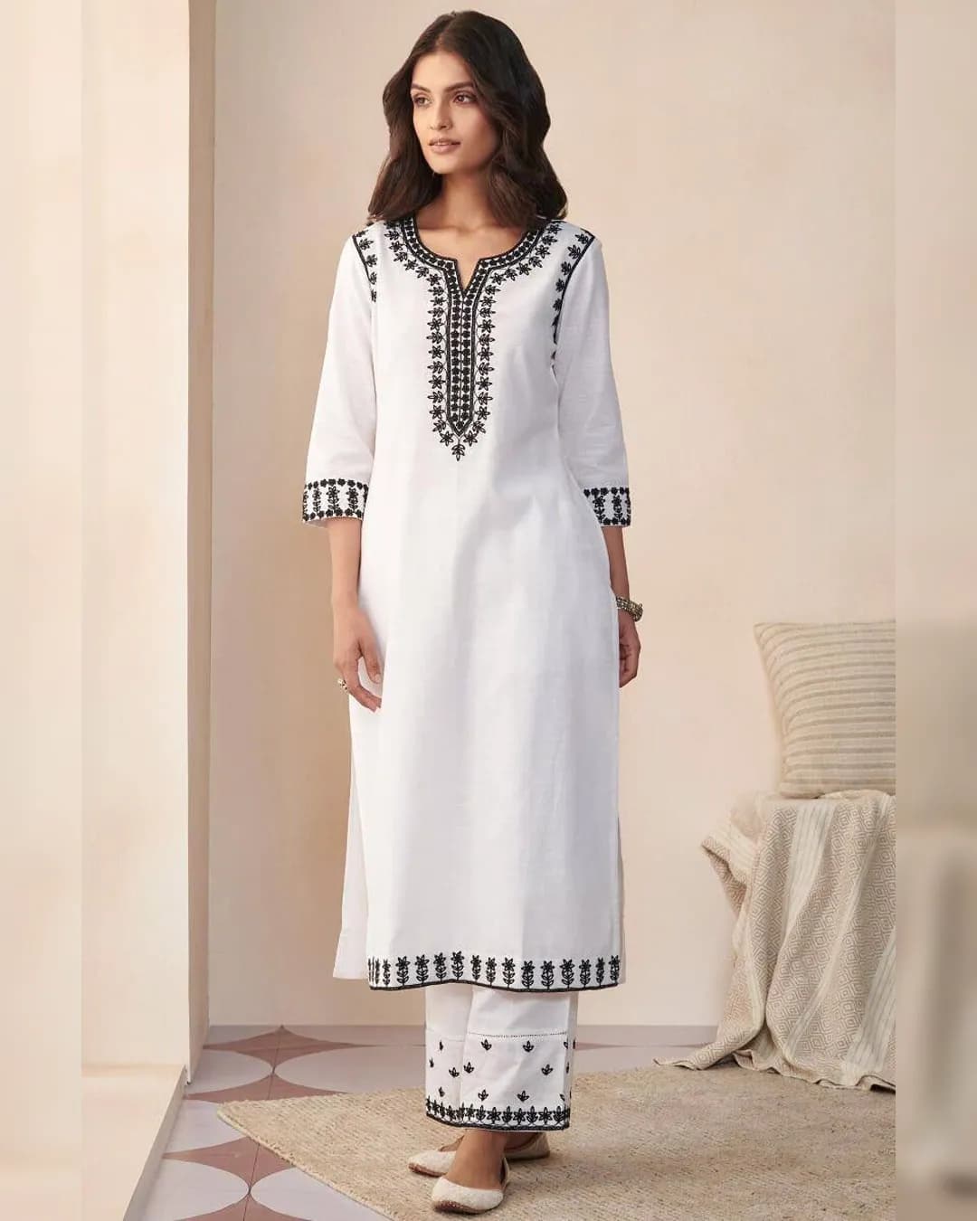 White Heavy Chine Work Top with Dupatta