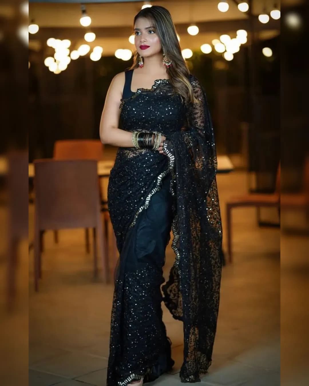 Glorious Black Heavily Embroidered Saree in Soft Net Fabric