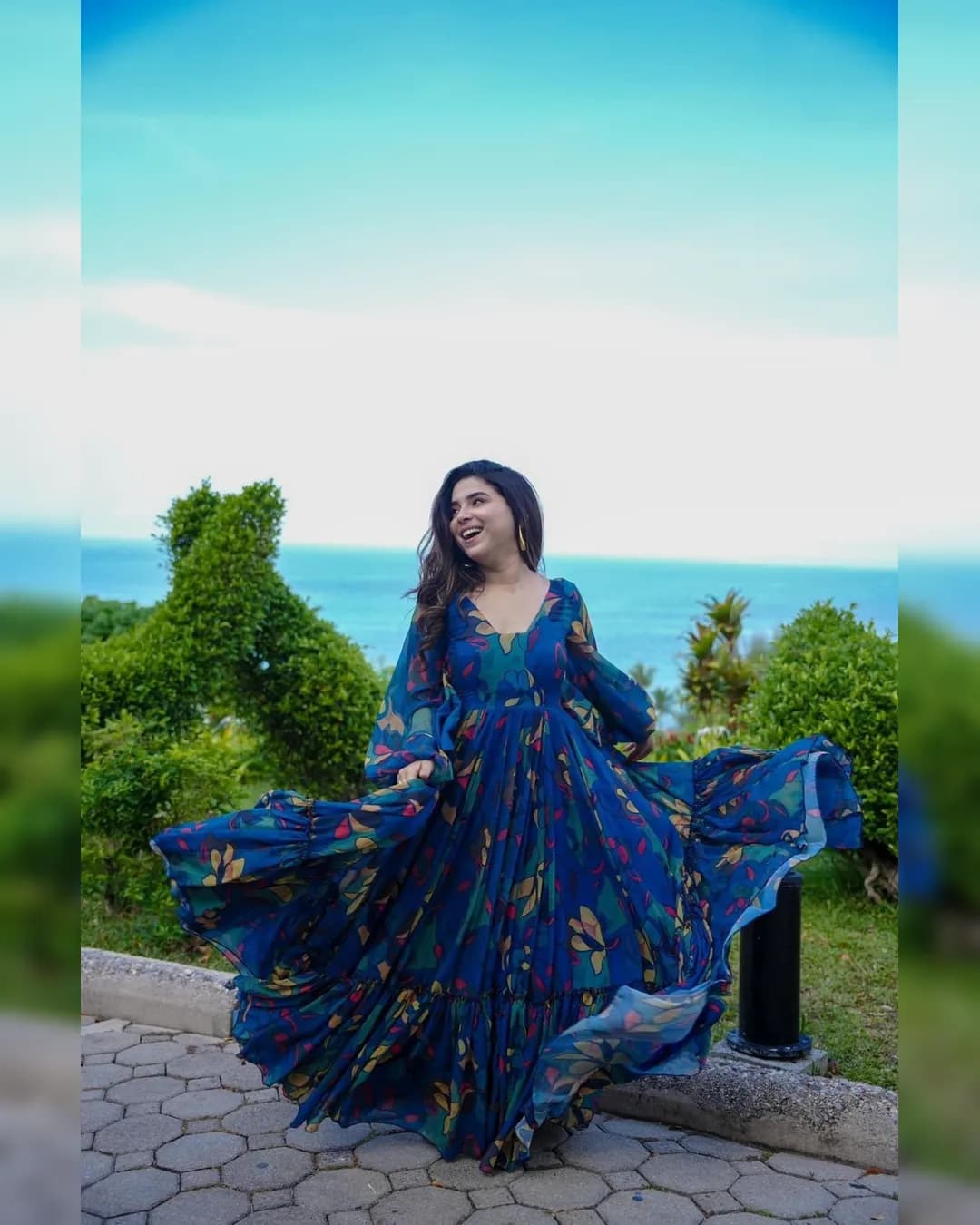 Luxurious Gown in Faux Gorgette with Rich Digital Print