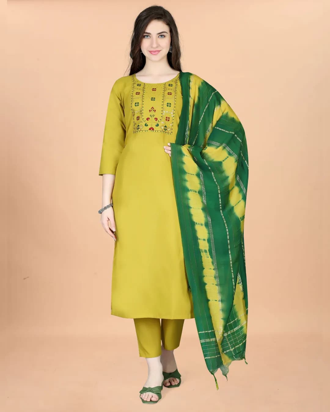 Elegant Embroidered Cotton Blend Kurta Set with Pant and Dupatta