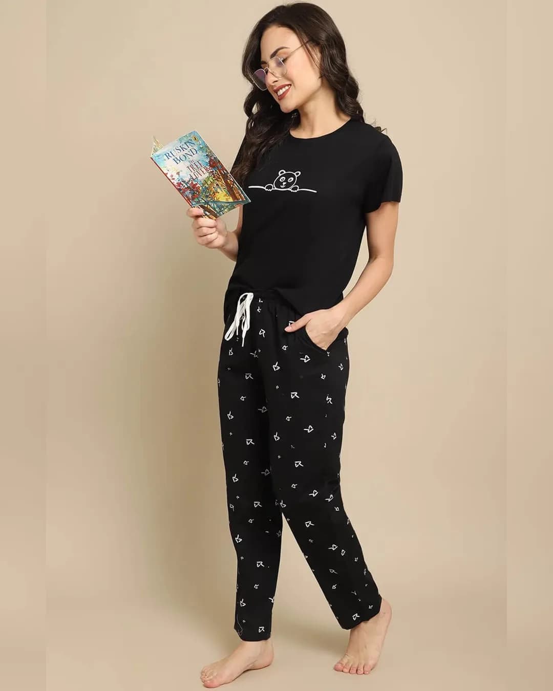 Luxurious Black Floral Night Suit Set