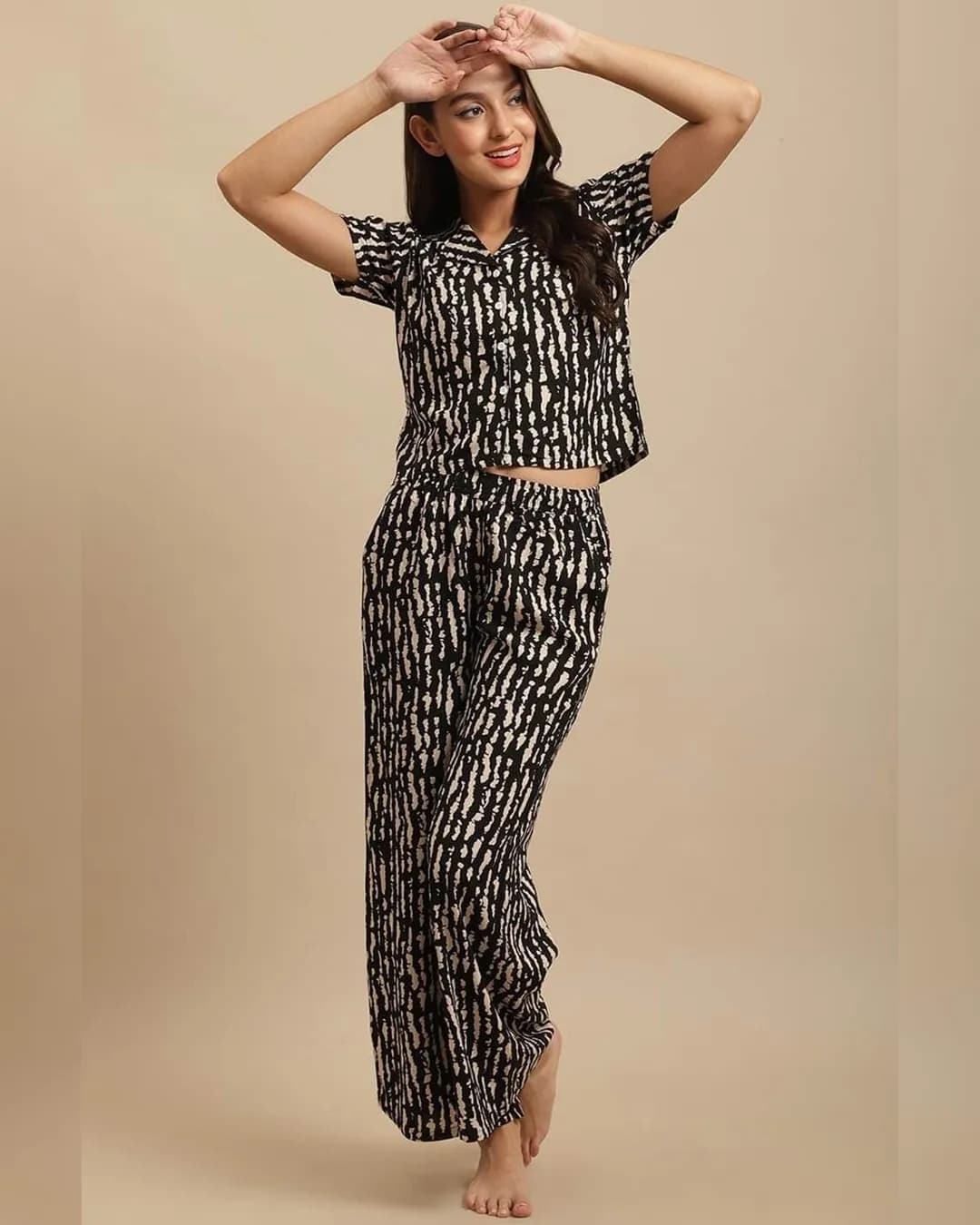 Cozy Elegance: Black Tie and Dye Rayon Night Suit