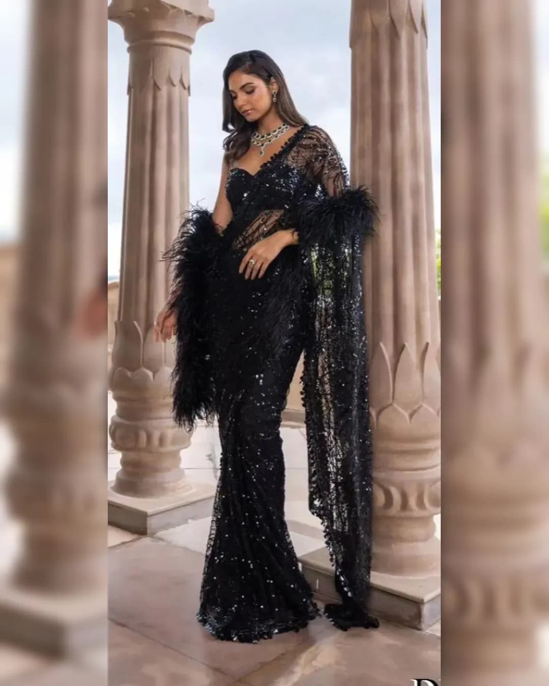 Radiant Mono Net Saree with Sequins Embroidery Work