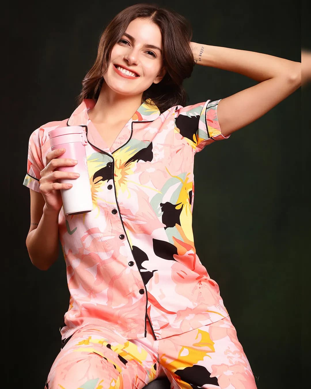 Multi Color Floral Printed Pure Cotton Night suit alternate view