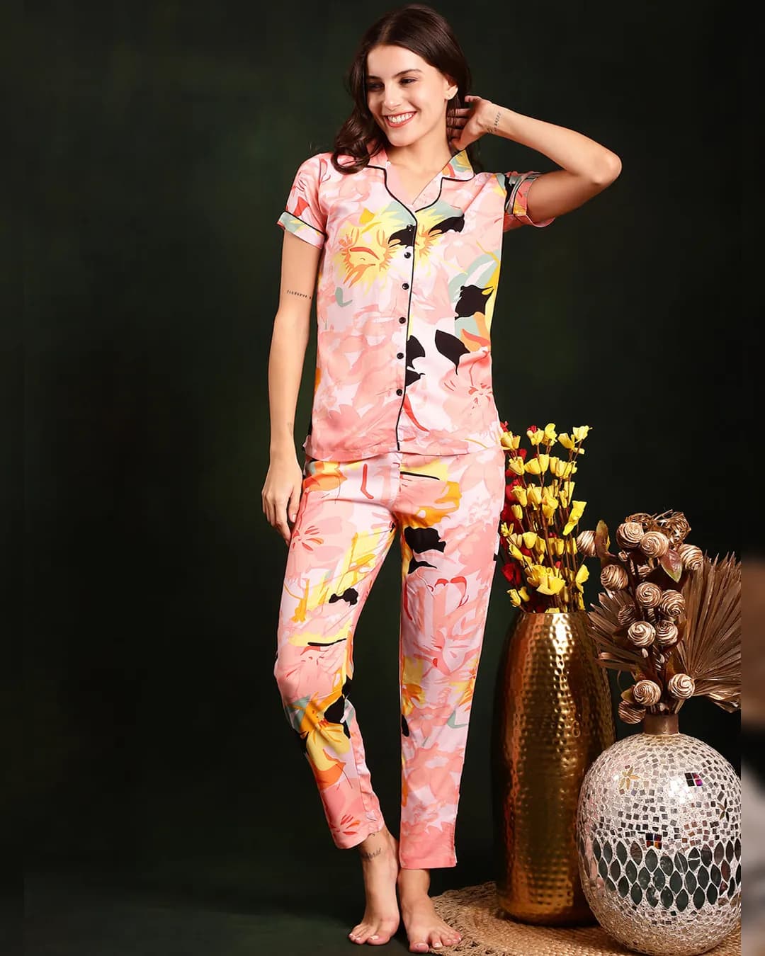 Multi Color Floral Printed Pure Cotton Night suit
