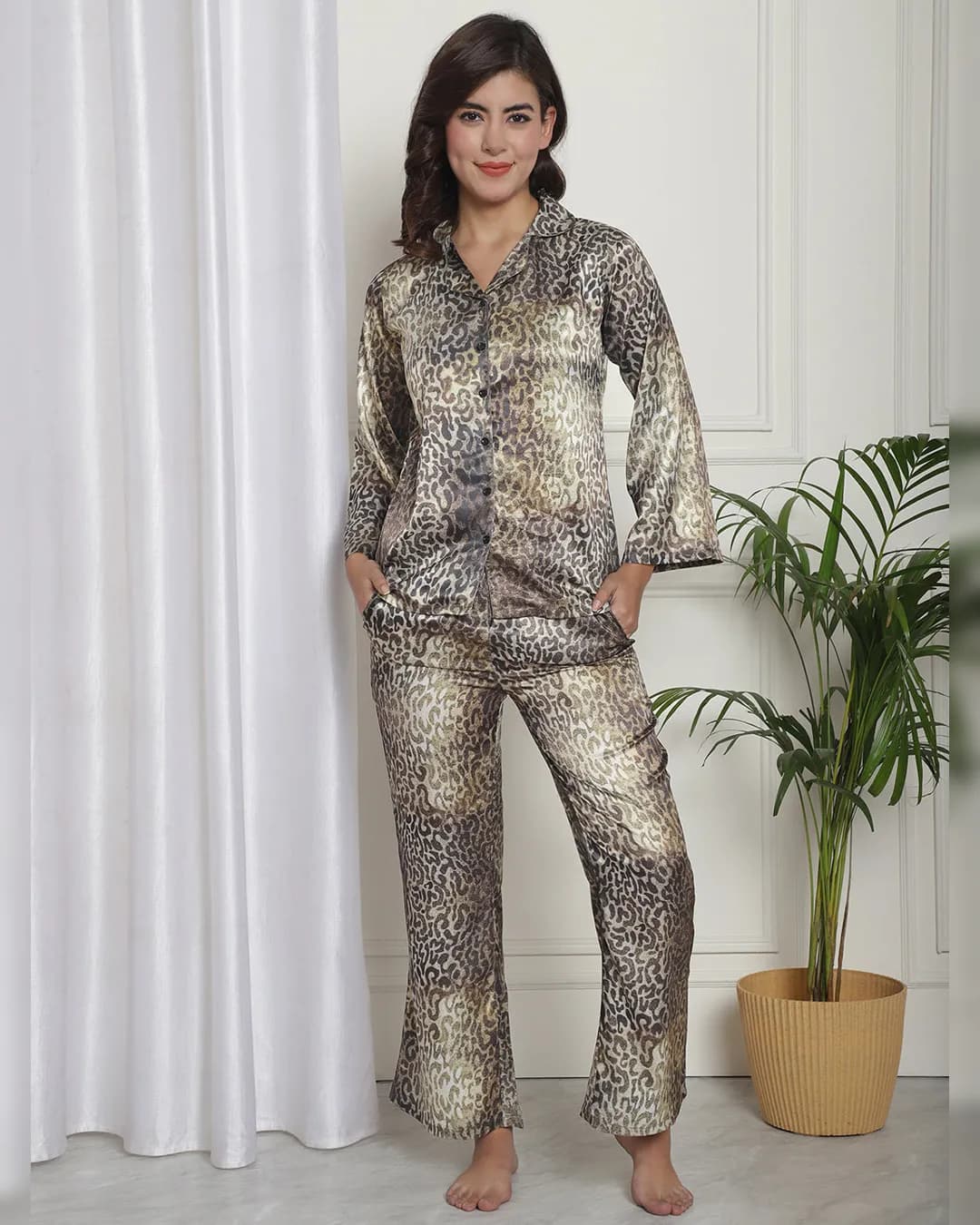 Satin Printed Night Suit for Women
