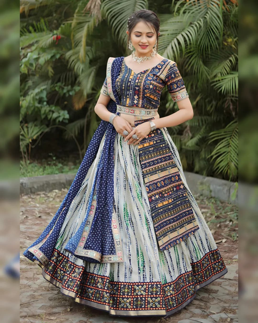Majestic Shibori Splendor: Royal Blue Lehenga Choli Ensemble