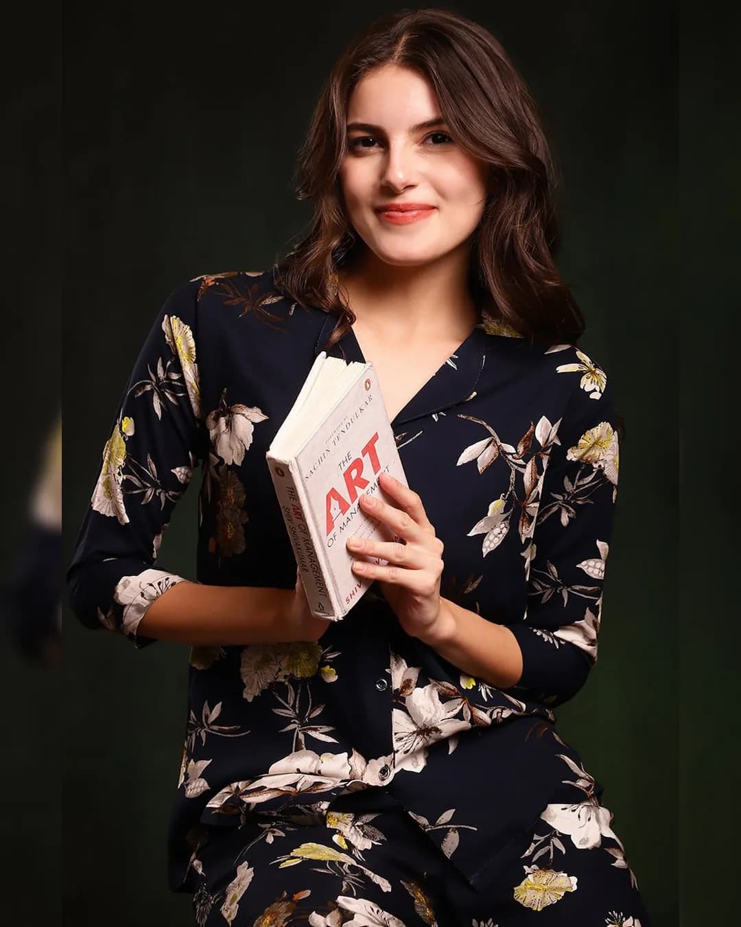 Navy Blue Floral Cotton Night Suit alternate view