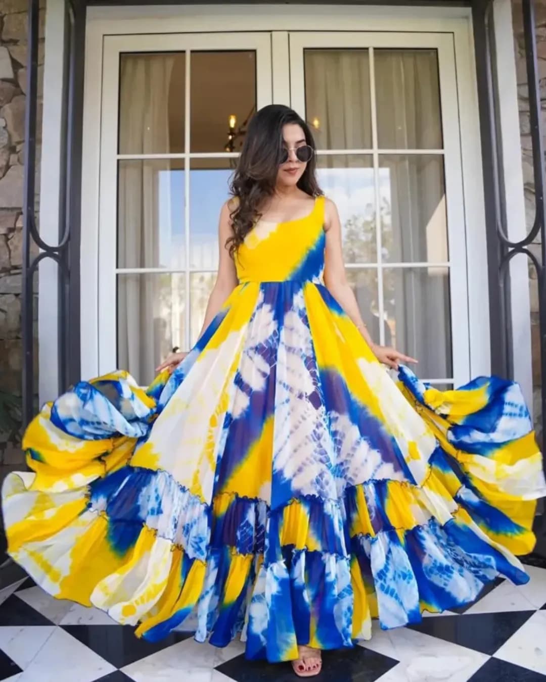 Elegant Digital Printed Pure Jimmy Organza Silk Gown