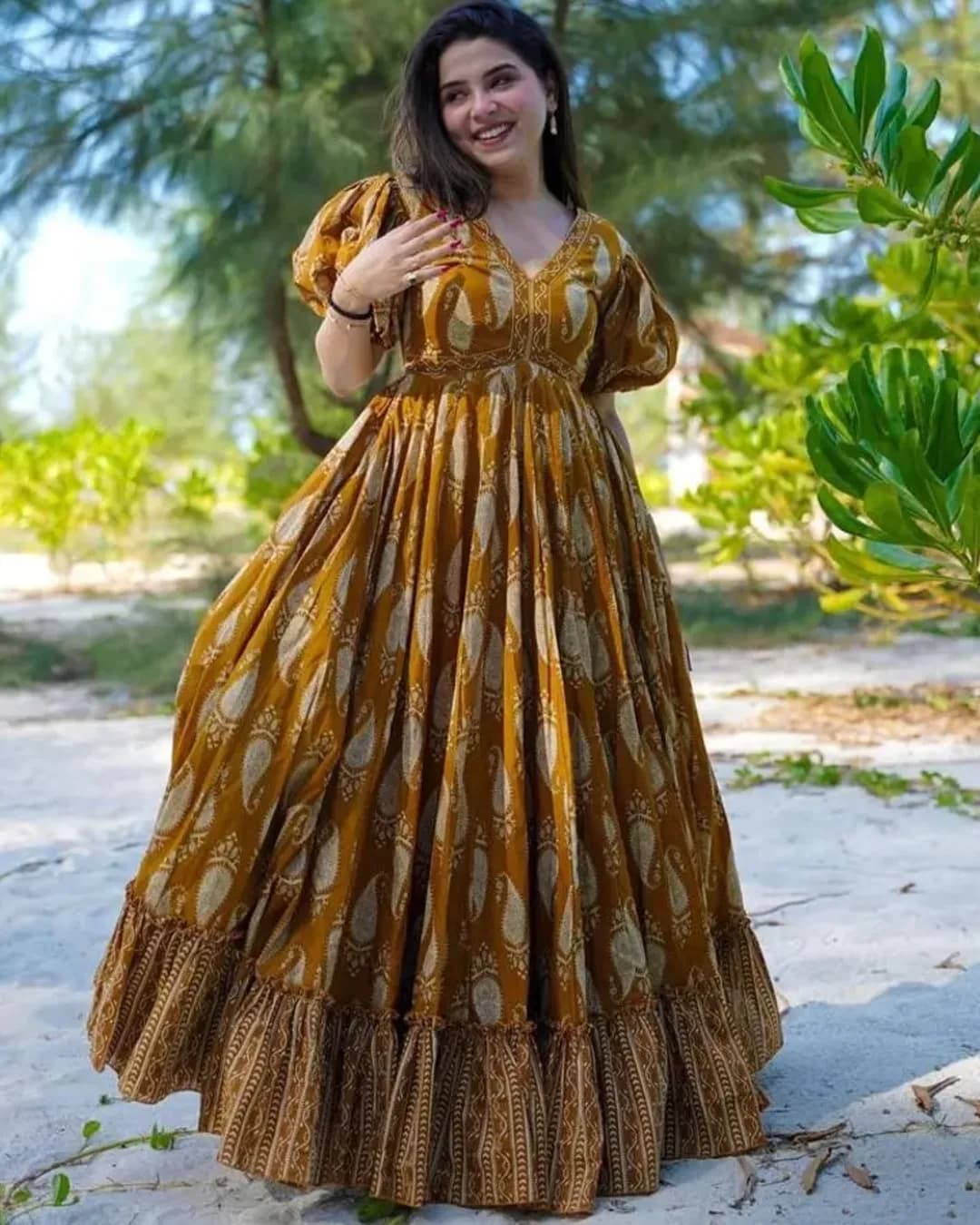 Elegant Muslin Cotton Maxi Dress with Insulated Cups