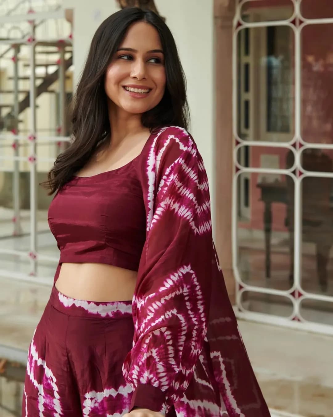 Trendy Muslin Printed Top, Palazzo, and Jacket 3-Piece Co-ord Set alternate view