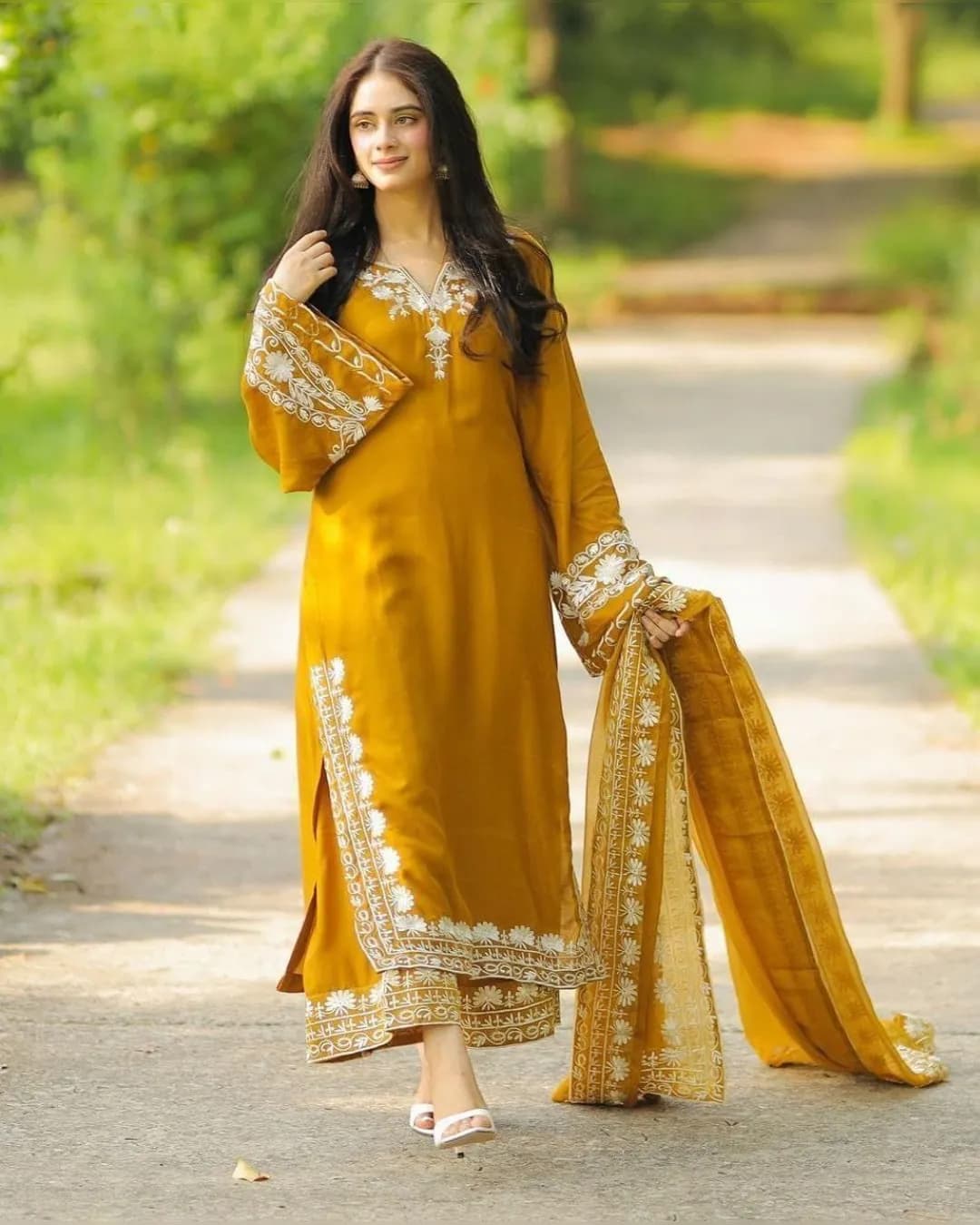 Embroidered Maska Silk Sharara Suit & Dupatta Set