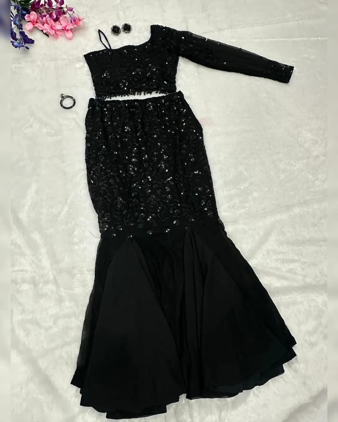 Sequin Embroidered Georgette Lehenga Choli Set alternate view