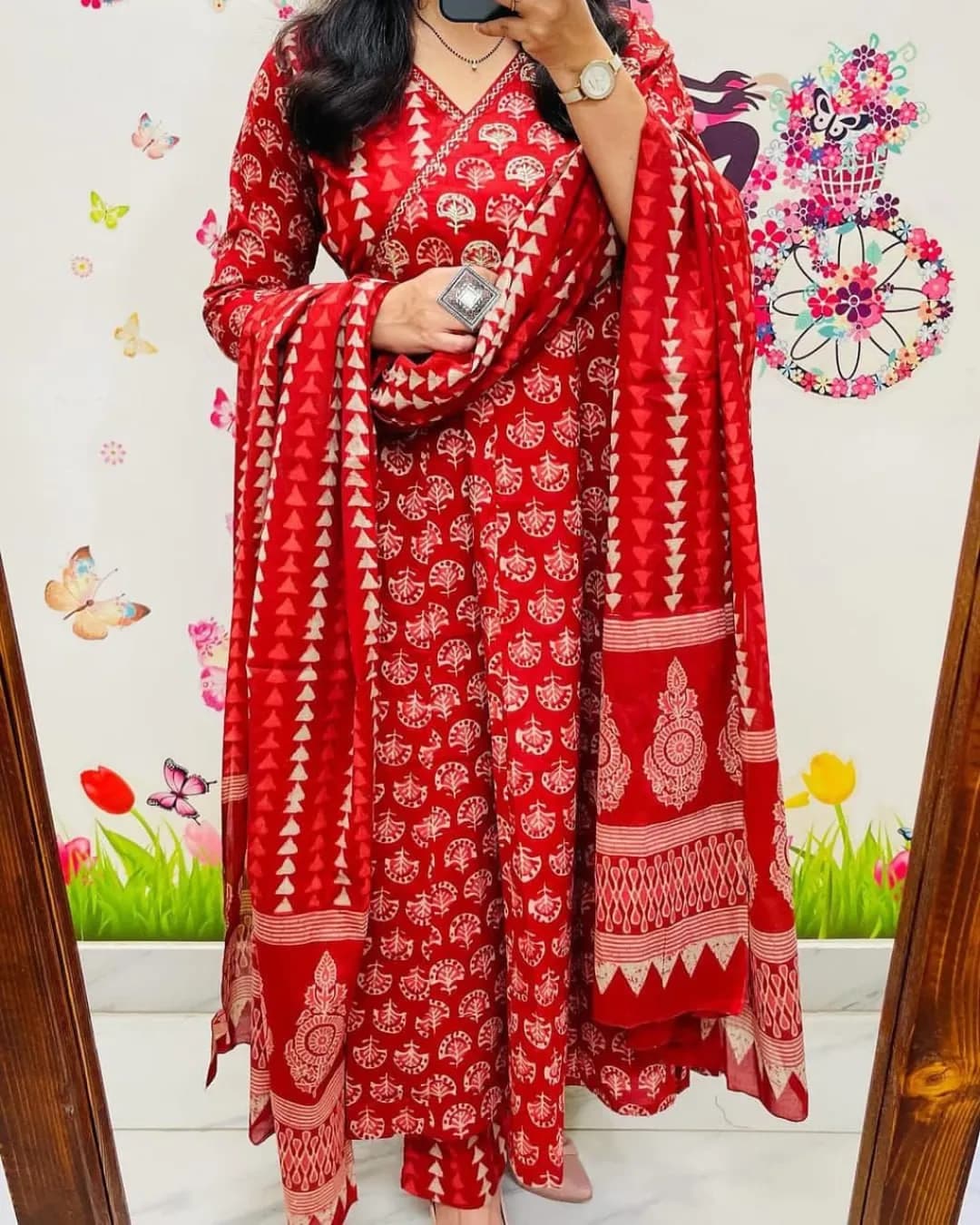 Dreamy Angrakha Suit: Saganeri Block Print