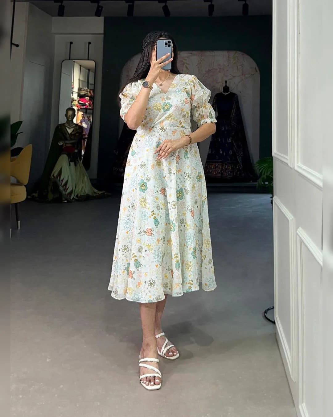Spring Blossom: Floral Print Georgette Frock alternate view