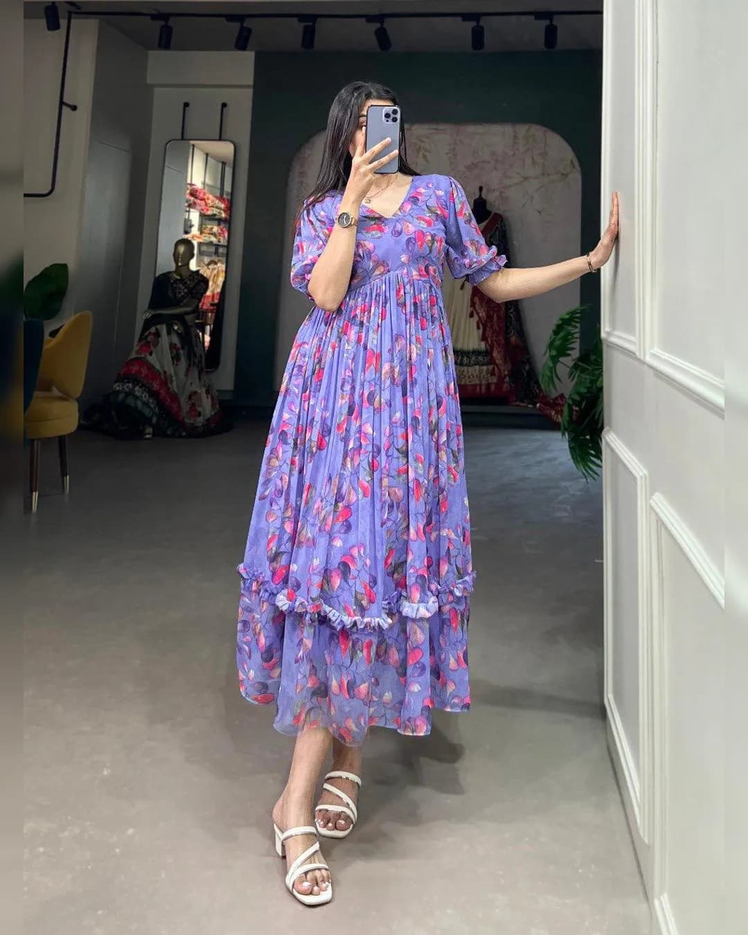 Spring Blossom: Floral Print Georgette Frock