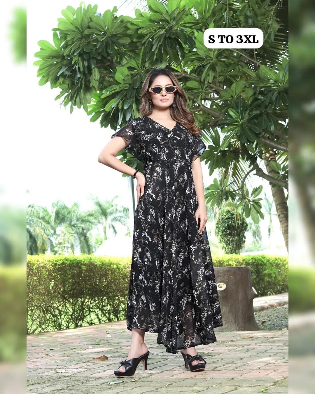 Elegant Georgette Long Maxi Dress with Inner alternate view