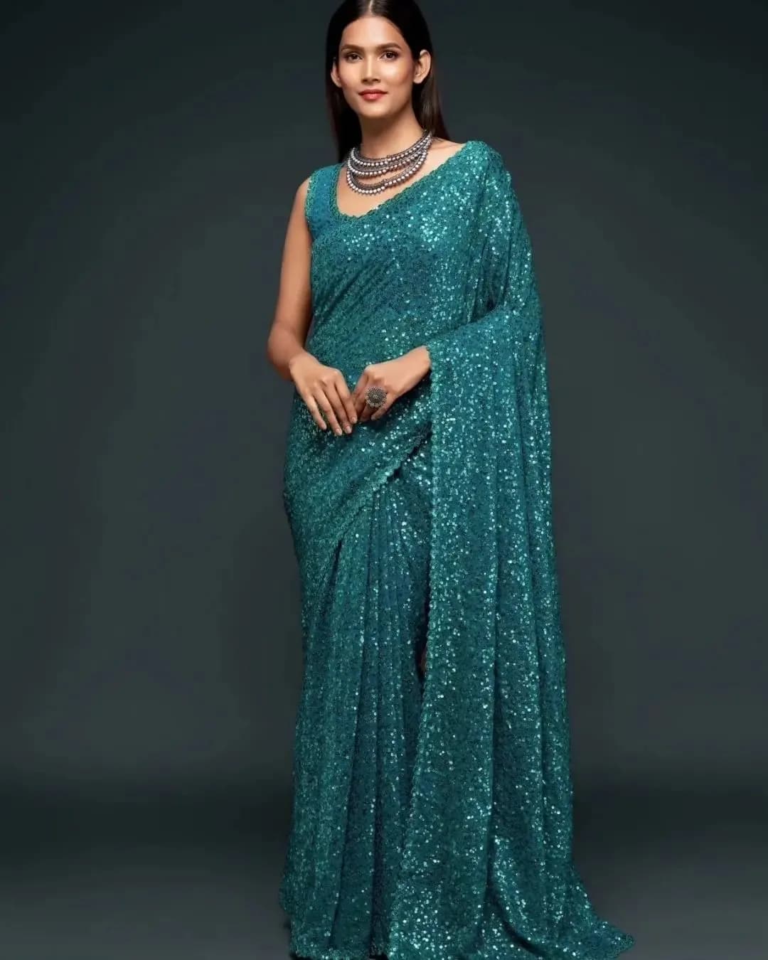 Georgette Saree with Intricate Embroidery and Sequin Work
