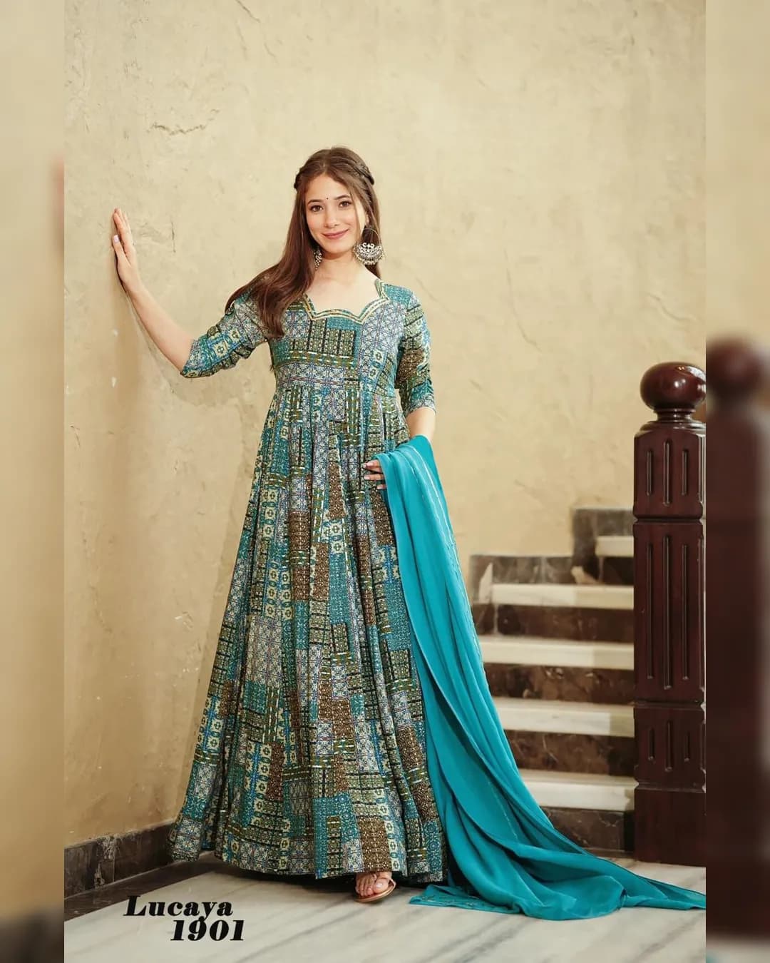 Stunning Digital Printed Anarkali Ethnic Gown Set Collection By Sapnaaz alternate view
