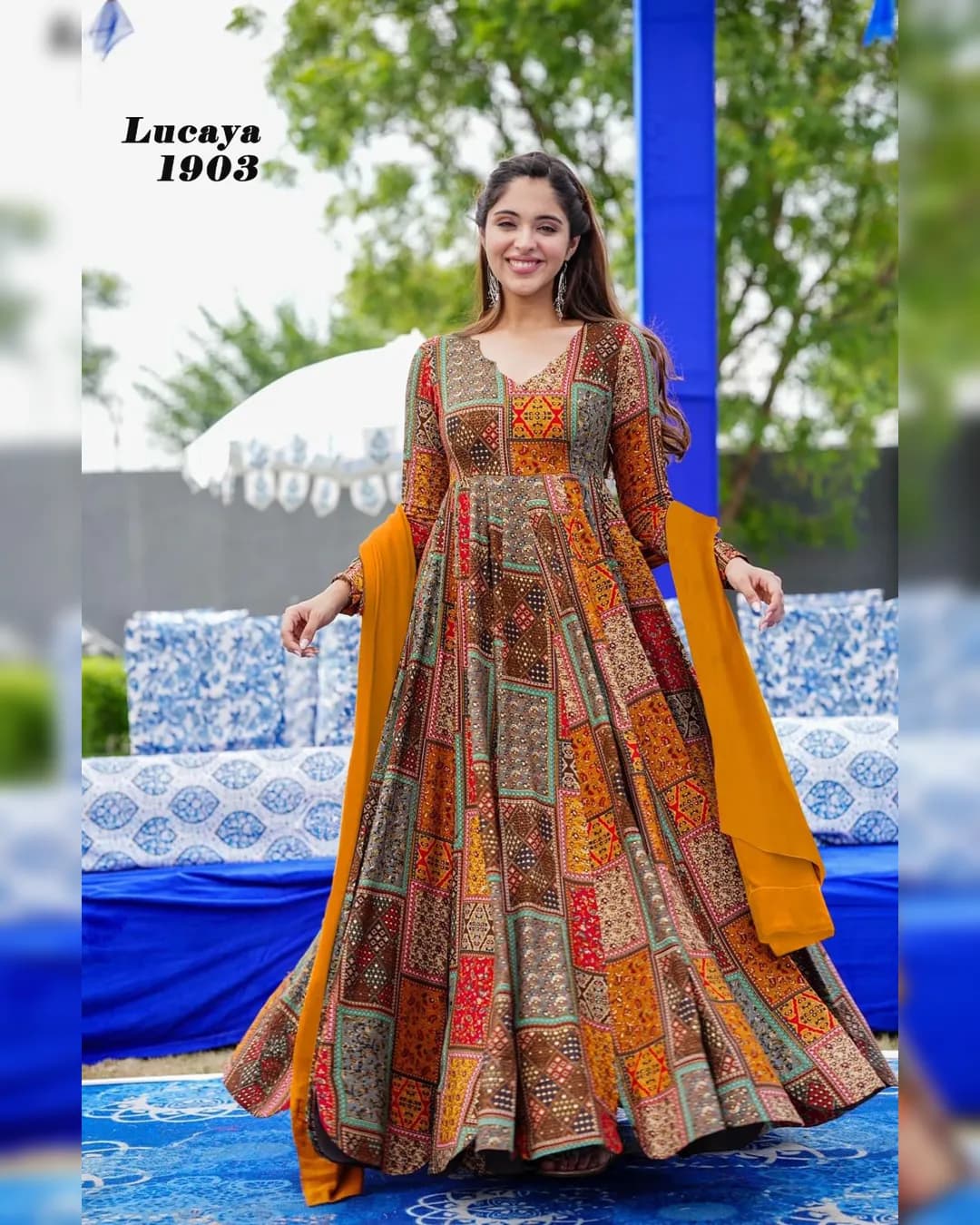 Stunning Digital Printed Anarkali Ethnic Gown Set Collection By Sapnaaz alternate view