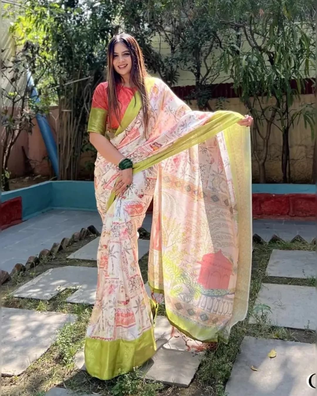 Elegant Pure Silk Ready-to-Wear Saree with Digital Print and Running Blouse