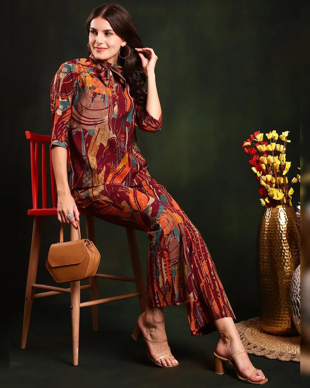 Abstract Printed Chanderi Silk Tunic & Trousers Co-Ords Set alternate view
