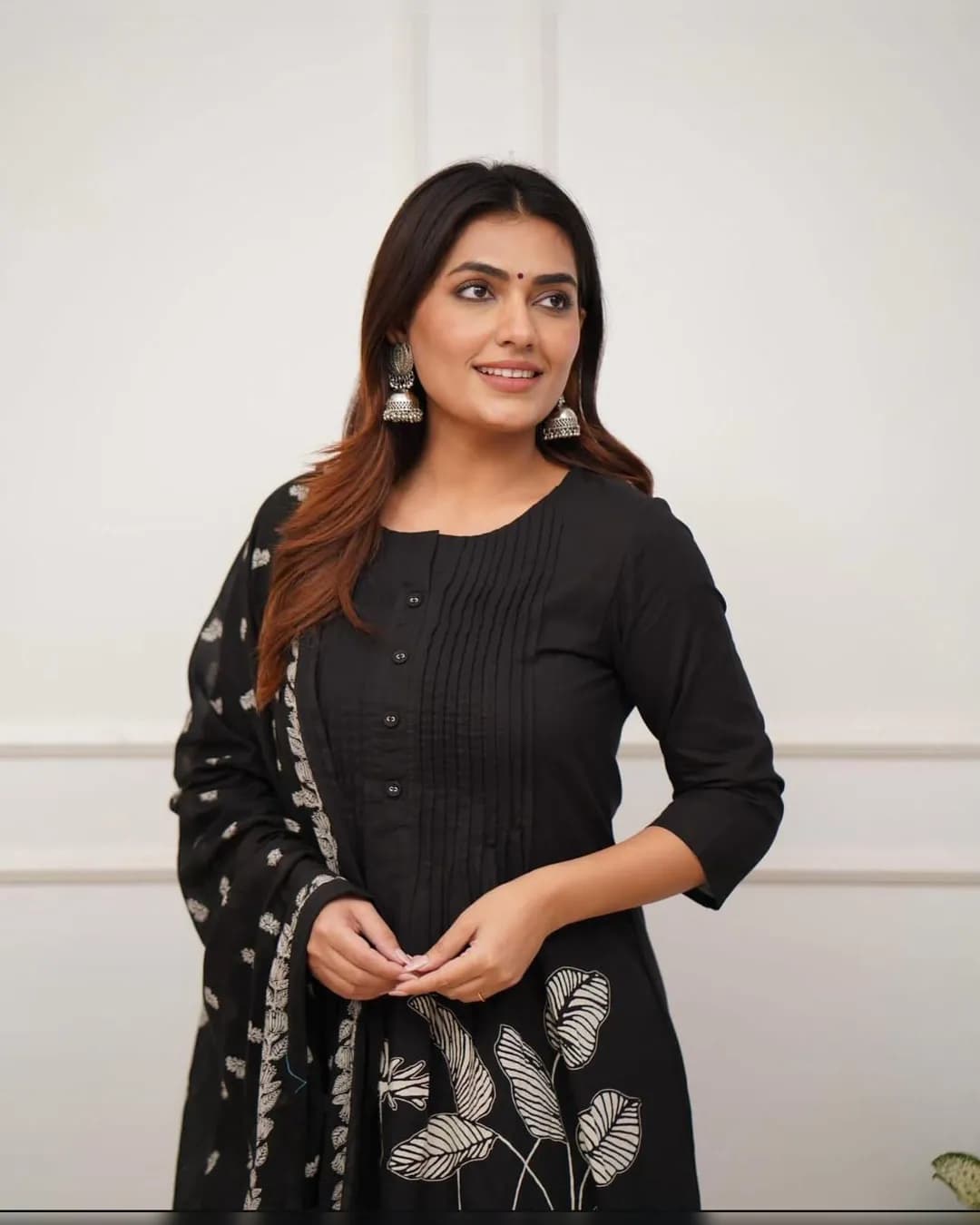 Pure Cotton Kurti Set with Self Print and Mulmul Printed Dupatta alternate view