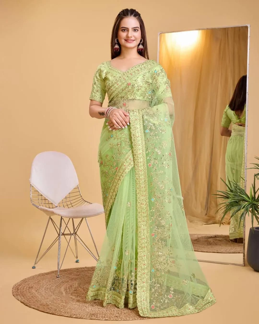 Exquisite Butterfly Soft Net Saree with Embroidered Work and Mono Banglory Silk Blouse