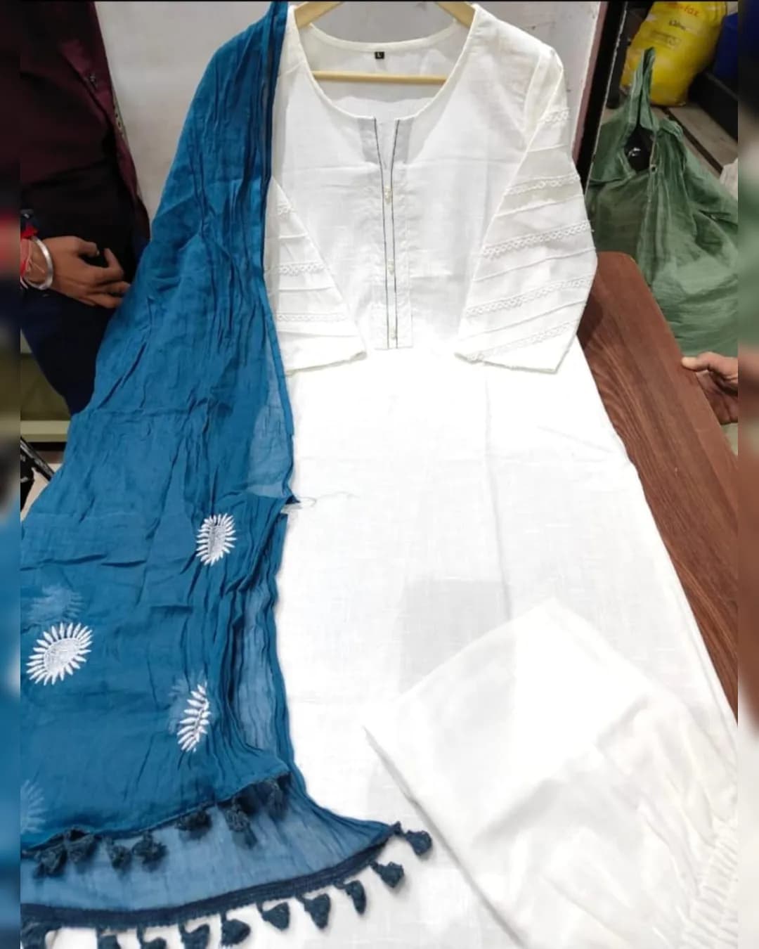 Trendy Cotton Slub Kurta Pant Set with Embroidered Dupatta alternate view
