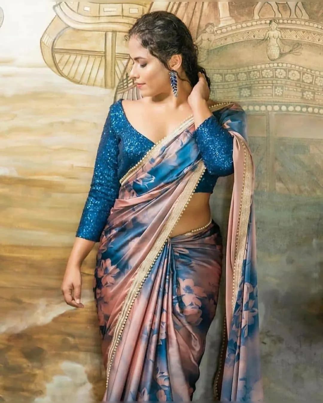 Elegant Heavy Japan Satin Saree with Digital Print and Sequence Blouse alternate view