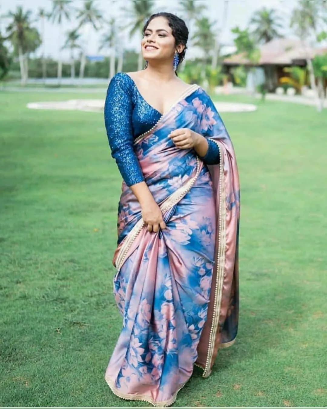 Elegant Heavy Japan Satin Saree with Digital Print and Sequence Blouse