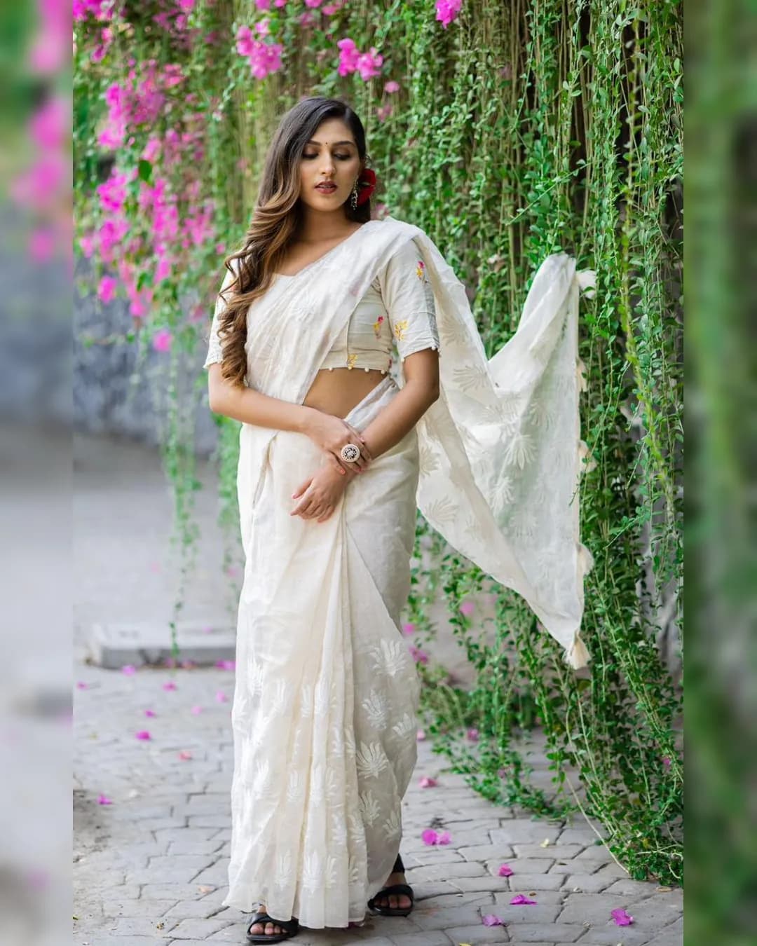 Exquisite Pure Chanderi Cotton Saree with Ajrak Cotton Blouse