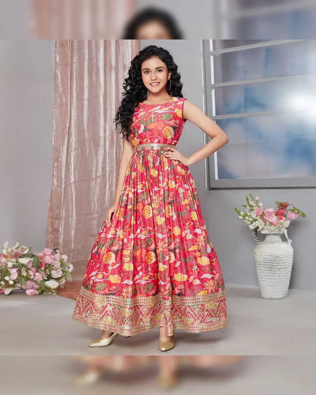 Trending Sequence Embroidered Gown with Beautiful Digital Print