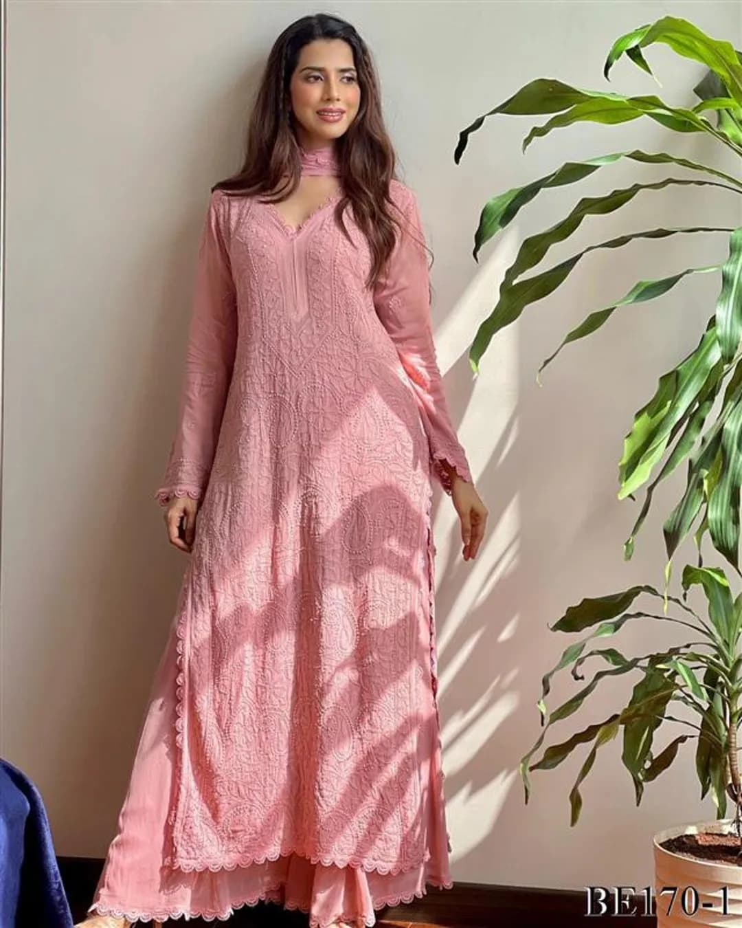 Cotton Thread Embroidery Work Top, Plazzo & Dupatta Set