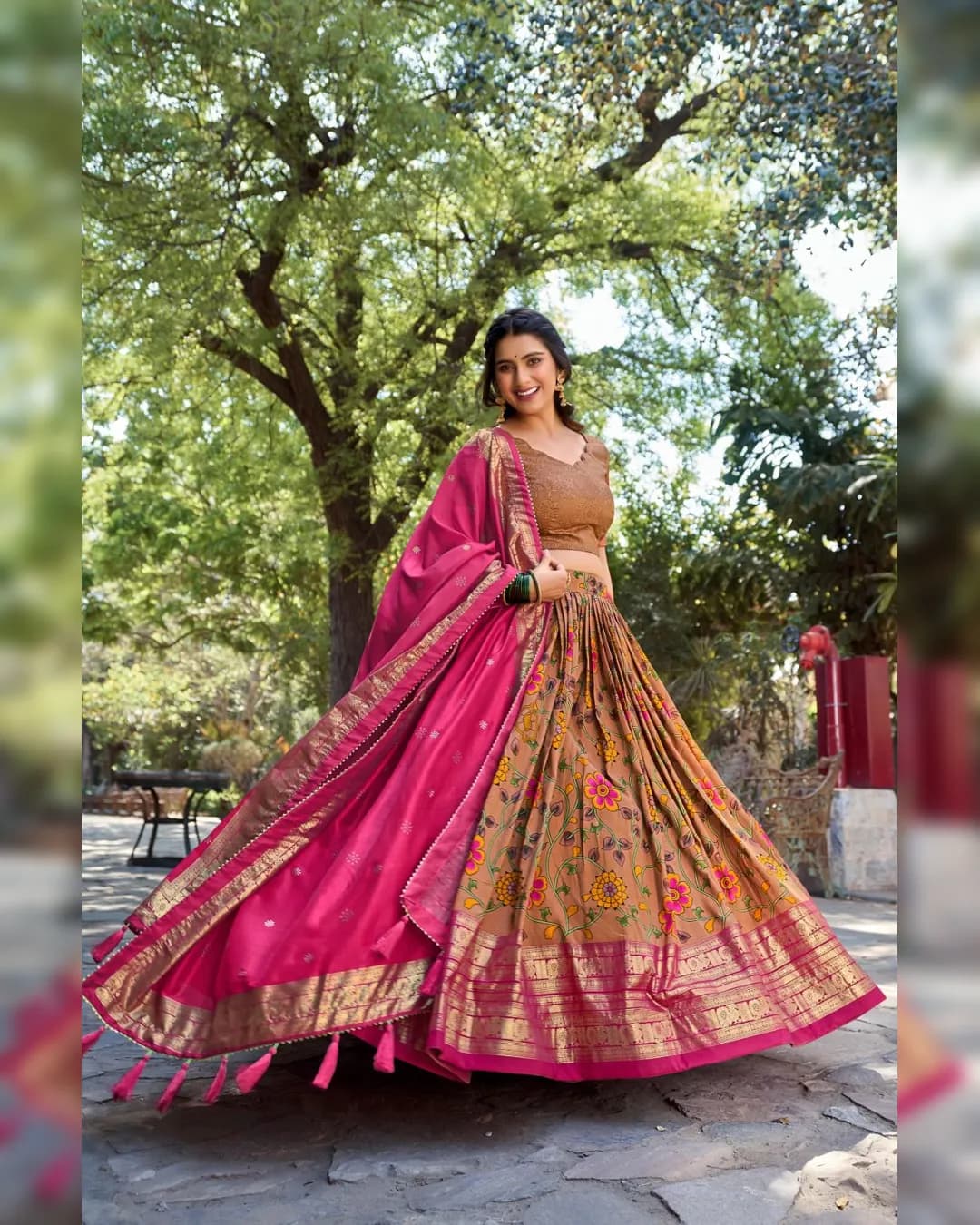 Kalamkari Tussar Silk Lehenga Set